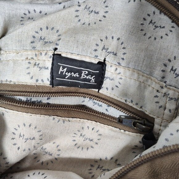 Myra Bag Brown Canvas Flap Messenger Backpack Cow Print Western Woven - Picture 8 of 16